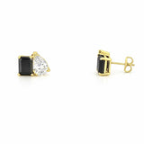 14K Gold Lab Grown Diamond Pear and Black Diamond Emerald Stud Earrings
