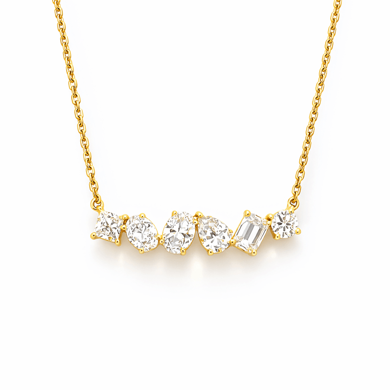 14K Gold Mixed Shape Lab Grown Diamond Pendant Necklace