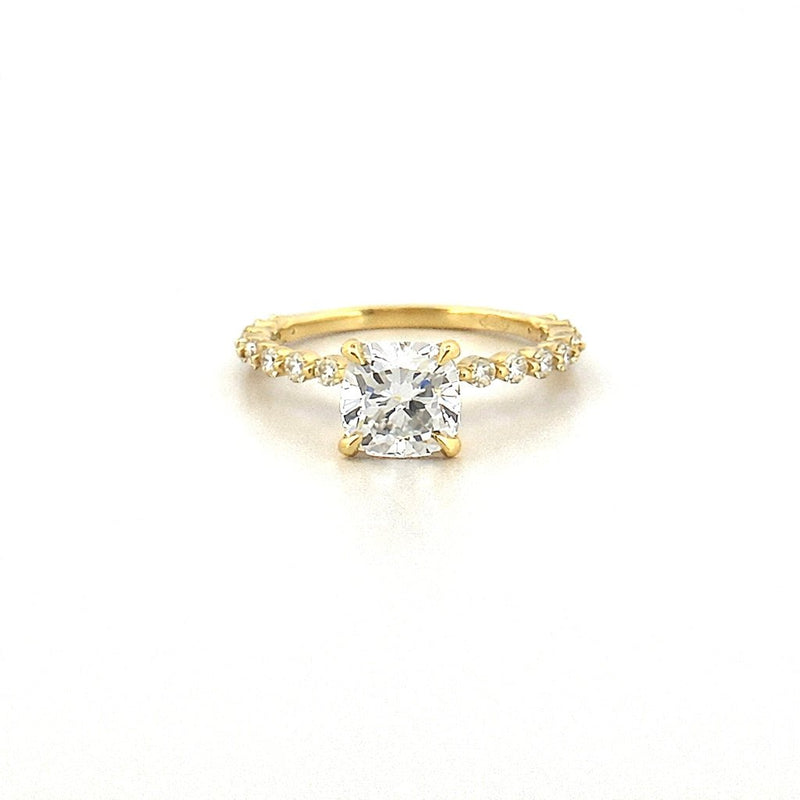 14K Gold 1.20 Carat Lab Grown Cushion Cut Diamond Single Prong Under Halo Engagement Ring