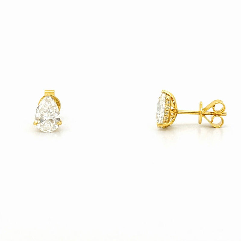14K Gold Lab Grown Pear Diamond Under Halo Stud Earrings