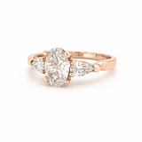 14K Gold Three Stone Lab Grown Oval Diamond Engagement Ring