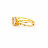 14K Gold Oval Morganite Split Curve Diamond Ring