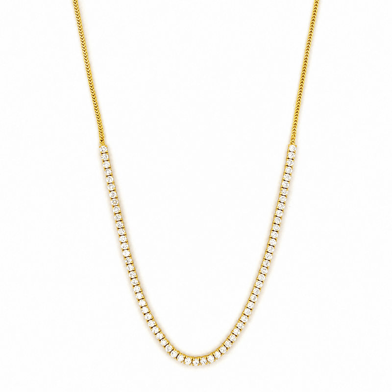 14K Gold Natural Diamond Half Tennis and Half Franco Chain Necklace