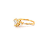 14K Gold Mini Three Stone Natural Diamond Heart Halo Engagement Ring
