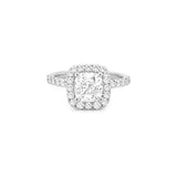14K Gold 1.50 Carat Natural Cushion Diamond Halo Ribbed Engagement Ring