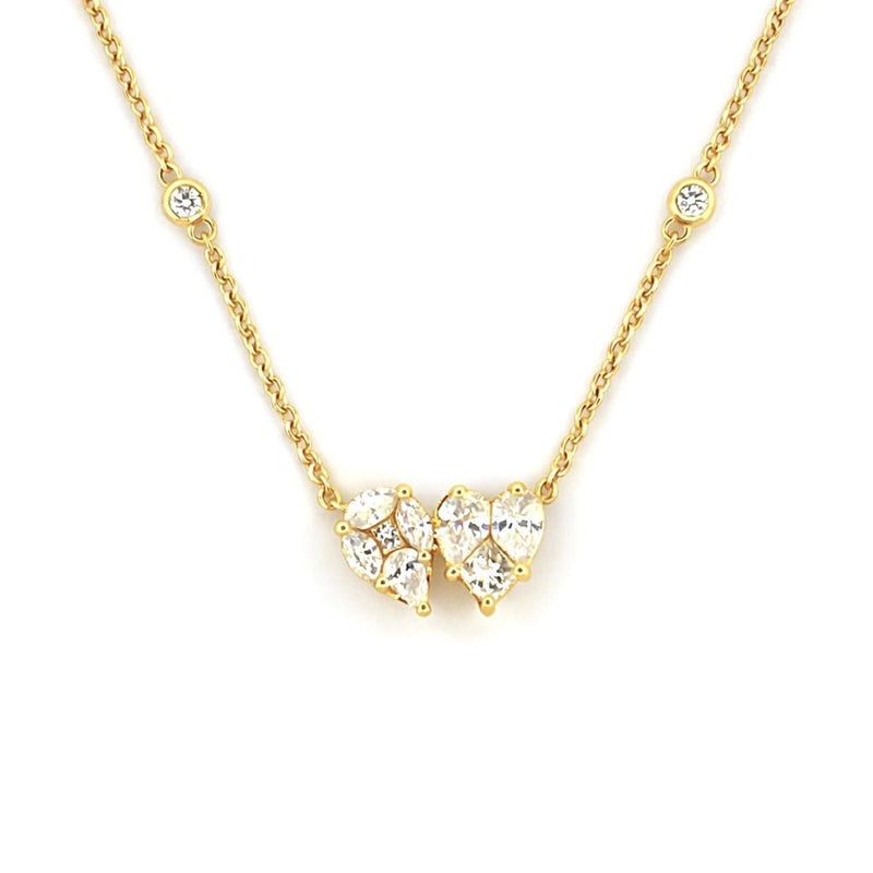 14K Gold Pear and Heart Shape Cluster Pendant Necklace
