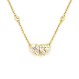 14K Gold Pear and Heart Shape Cluster Pendant Necklace
