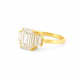 14K Gold Three Stone 3.00 Carat Lab Grown Emerald Engagement Ring