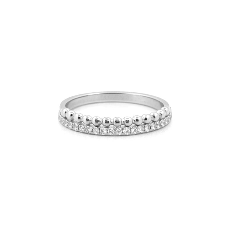 14K Gold Bead and Prong Set Diamond Two Row Band