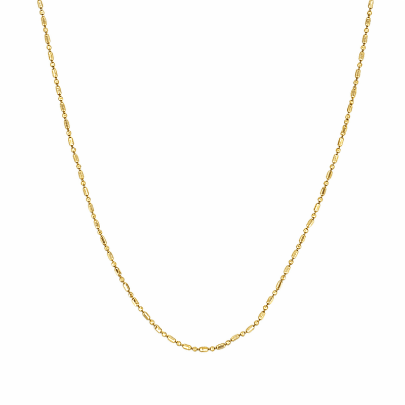14K Gold Thin Diamond Cut Bar and Ball Necklace