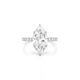 14K Gold 4.00 Carat Lab Grown Marquise Diamond Prong Set Engagement Ring with Diamond Under Halo and Prongs