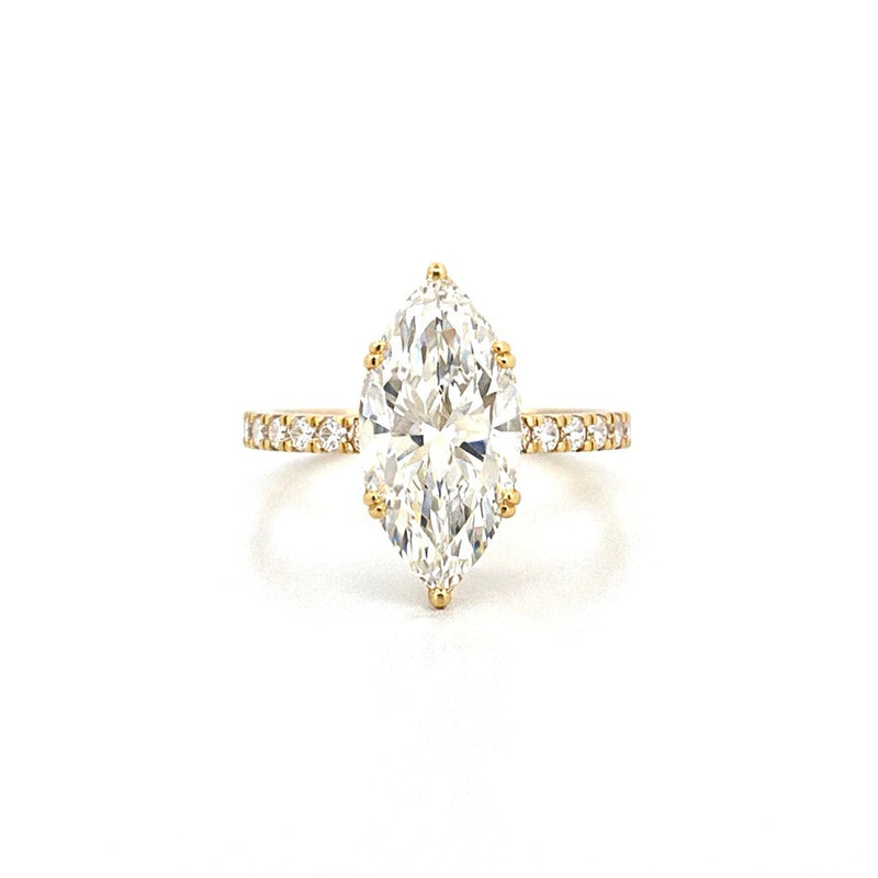 14K Gold 4.00 Carat Lab Grown Marquise Diamond Prong Set Engagement Ring with Diamond Under Halo and Prongs