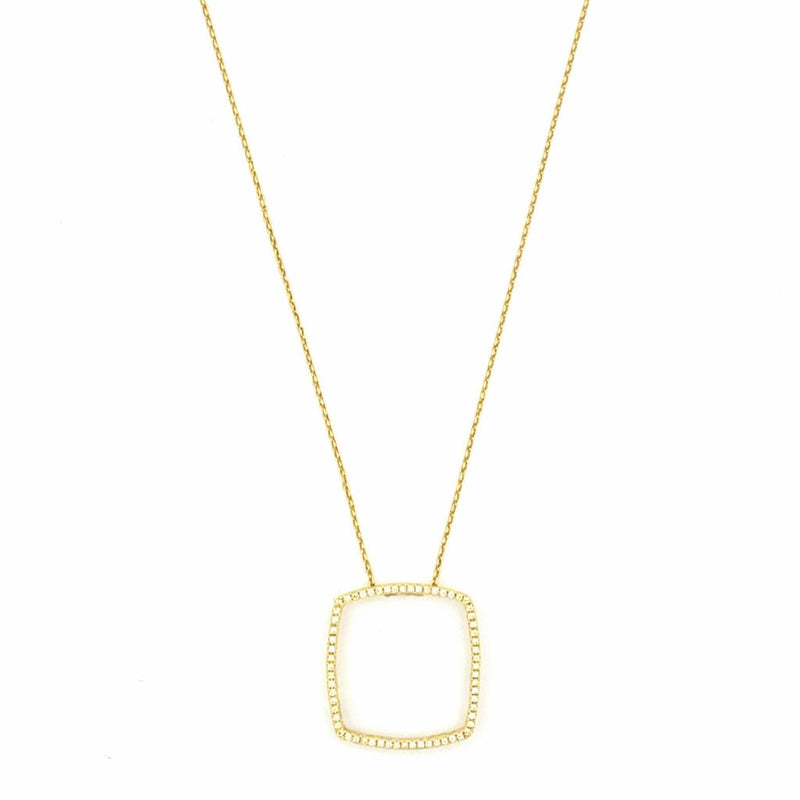 14K Gold Hollow Cushion Shape Pendant Necklace