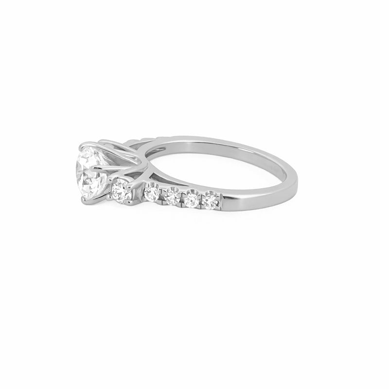 14K Gold Three Stone 6-Prong 1.00 Carat Lab Grown Diamond Trellis Prong Set Engagement Ring