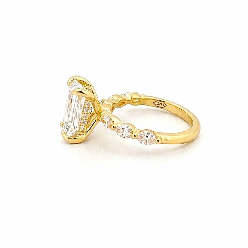 14K Gold 2.00 Carat Lab Grown Radiant Diamond Marquise and Under Halo Engagement Ring