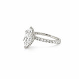 14K Gold 2.50 Carat Lab Grown Marquise Diamond Prong Set Engagement Ring with Diamond Under Halo and Prongs