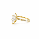 14K Gold 2.50 Carat Lab Grown Marquise Diamond Prong Set Engagement Ring with Diamond Under Halo and Prongs
