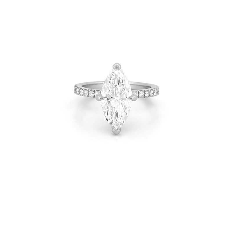 14K Gold 3.00 Carat Lab Grown Marquise Diamond Under Halo Engagement Ring