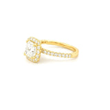 14K Gold 1.50 Carat Lab Grown Cushion Diamond Halo Ribbed Engagement Ring