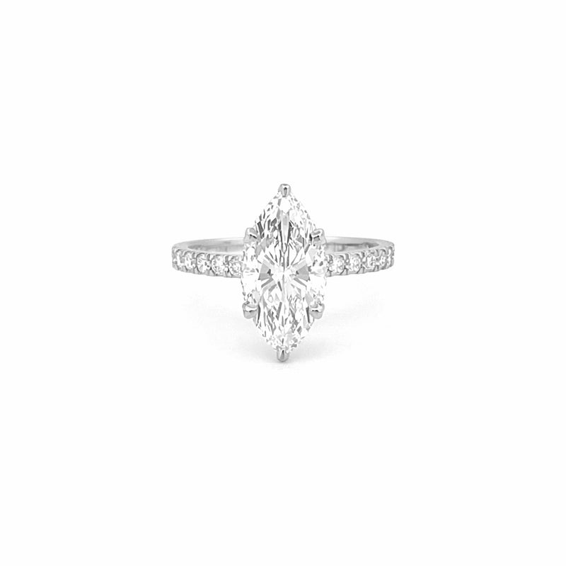 14K Gold 3.00 Carat Lab Grown Marquise Diamond Prong Set Engagement Ring with Diamond Under Halo and Prongs