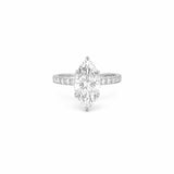 14K Gold 3.00 Carat Lab Grown Marquise Diamond Prong Set Engagement Ring with Diamond Under Halo and Prongs