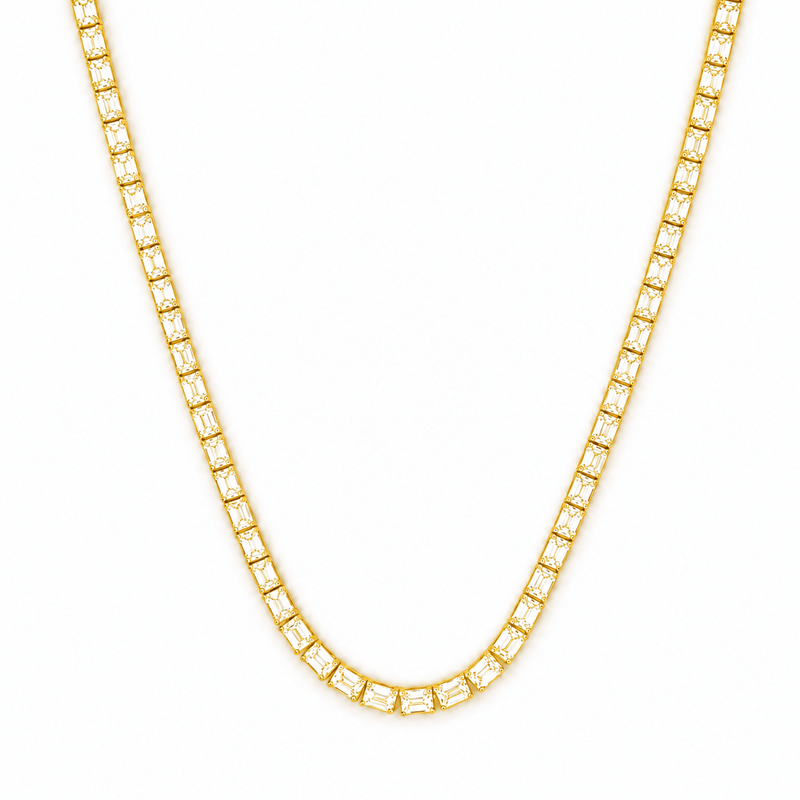 14K Gold East West Lab Grown Emerald Cut Diamond Tennis Necklace