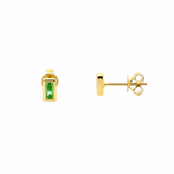 14K Gold Baguette Cut Emerald Bezel Stud Earrings