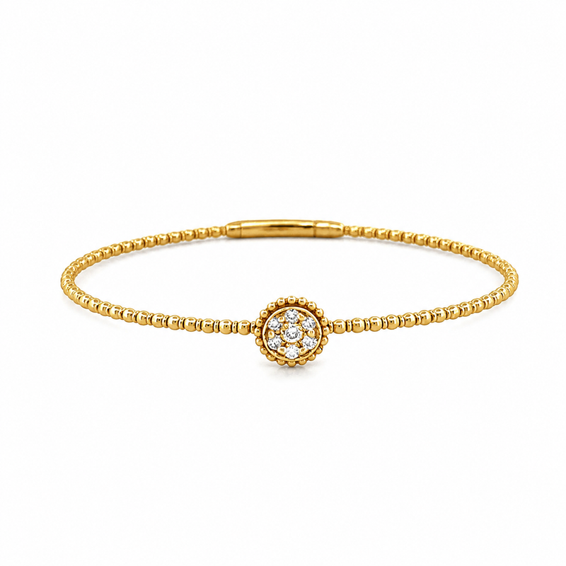 14K Gold Beaded Round Cluster Diamond Bangle