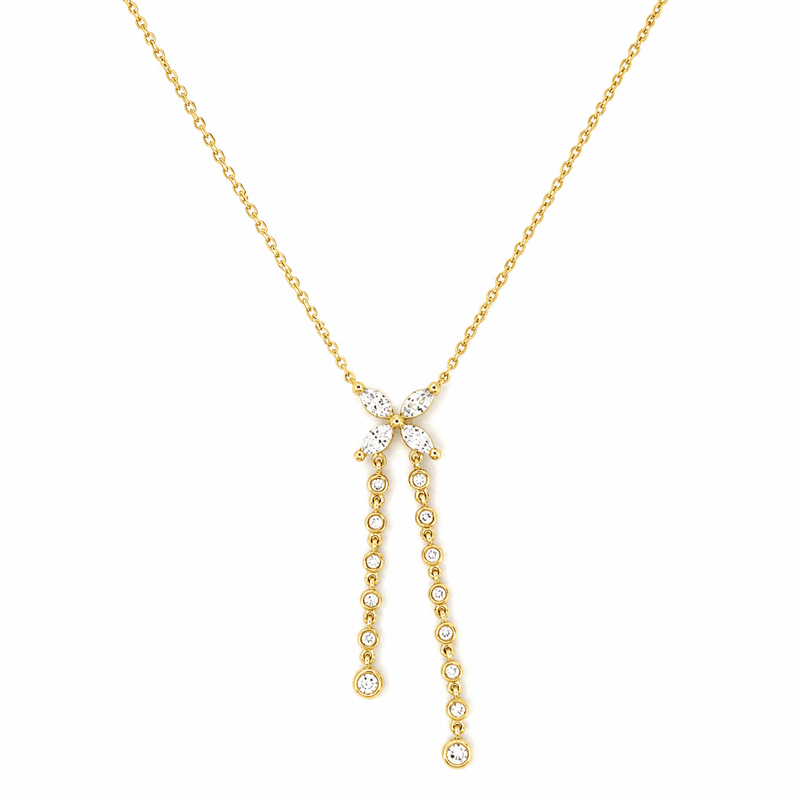 14K Gold Marquise Star Diamond Drop Necklace
