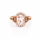14K Gold Oval Morganite Diamond Halo Fancy Heart Band