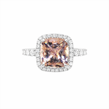 14K Gold Double Under Halo 3D Band with Cushion Morganite Engagement Ring