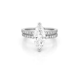 14K Gold 2.00 Carat Lab Grown Marquise Diamond Under Halo Engagement Wedding Set