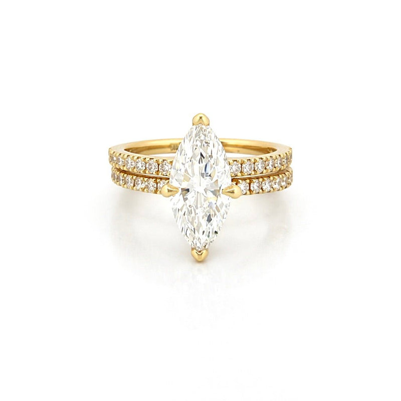 14K Gold 2.00 Carat Lab Grown Marquise Diamond Under Halo Engagement Wedding Set