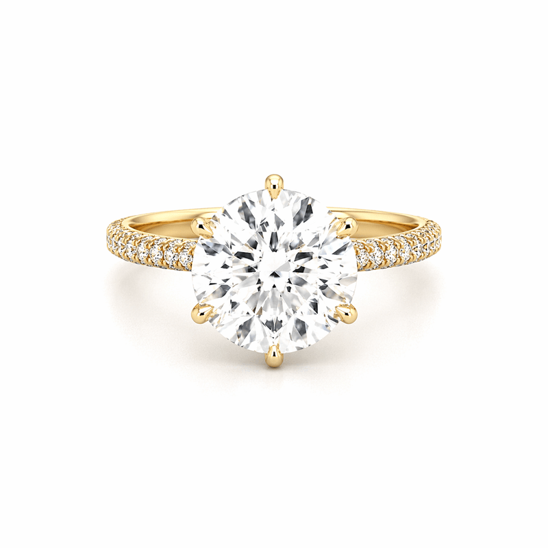 14K Gold Lab Grown 6-Prong 4.00 Carat Round Diamond on 3D 3/4 Setting Engagement Ring