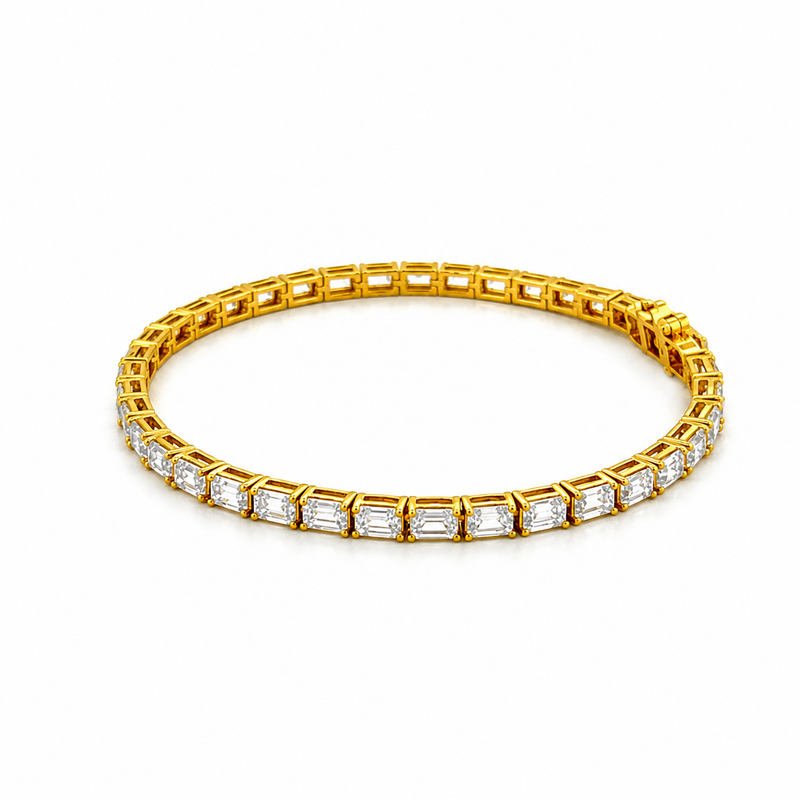 14K Gold East West Lab Grown Emerald Cut Diamond Tennis Bracelet