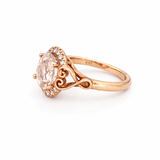14K Gold Oval Morganite Diamond Halo Fancy Heart Band