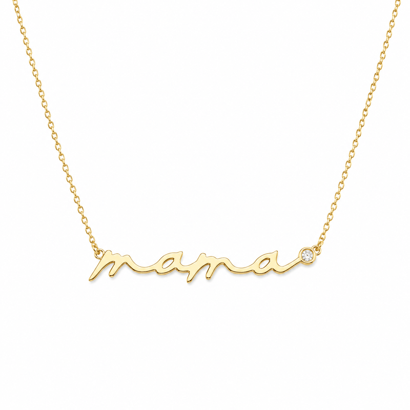 14K Gold Cursive Mama Diamond Pendant