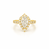 14K Gold 1.00 Cara Lab Grown Pear Diamond Shield Halo Cathedral Engagement Ring