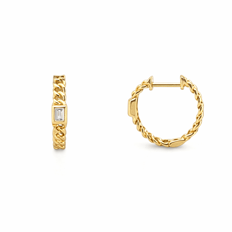 14K Gold Bezel Emerald Cut Diamond Cuban Earrings