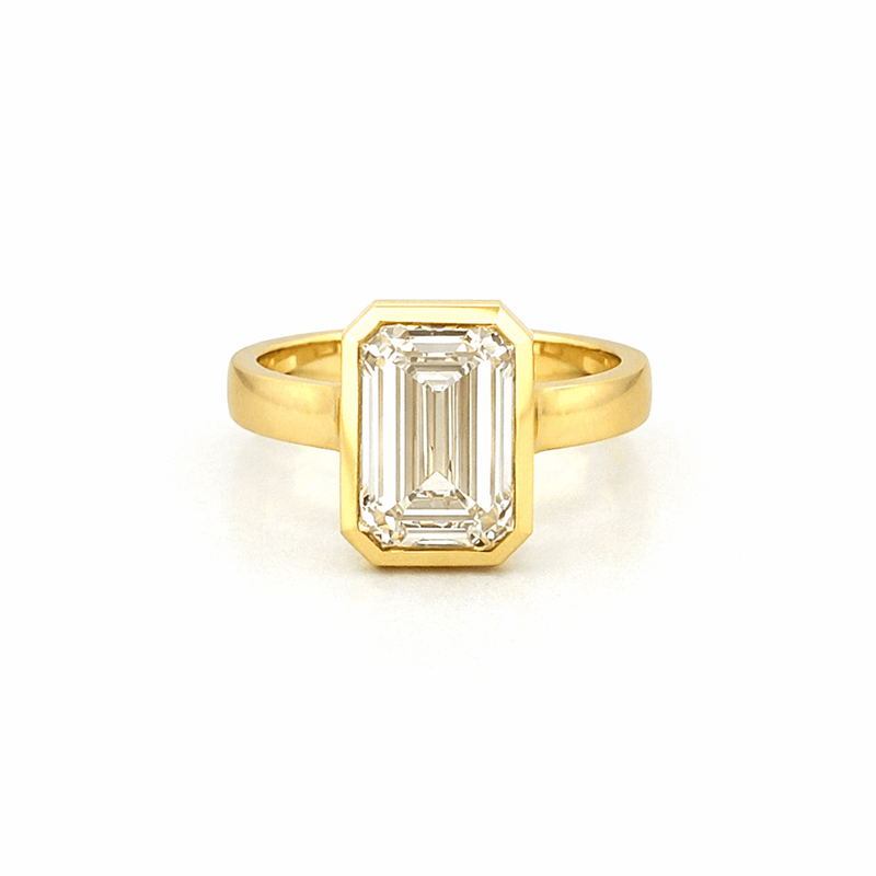 14K Gold 4.50 Carat Lab Grown Emerald Bezel Diamond Solitaire Engagement Ring