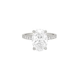 14K Gold 4.00 Carat Lab Grown Oval Diamond Prong Under Halo Engagement Ring