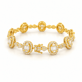 14K Gold Oval Baguette Cluster Natural Diamond Bracelet