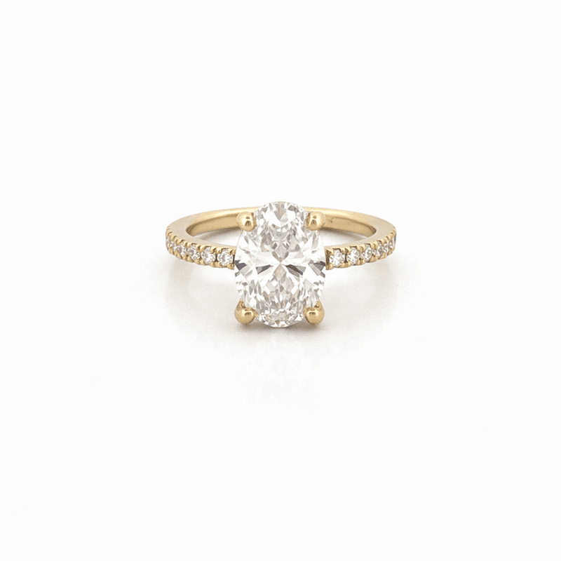 14K Gold 2.00 Carat Lab Grown Oval Diamond Under Halo Engagement Ring