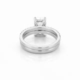 14K Gold 4.00 Carat Lab Grown Elongated Cushion Diamond Under Halo Engagement Wedding Set