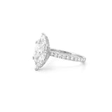 14K Gold 4.00 Carat Lab Grown Marquise Diamond Prong Set Engagement Ring with Diamond Under Halo and Prongs