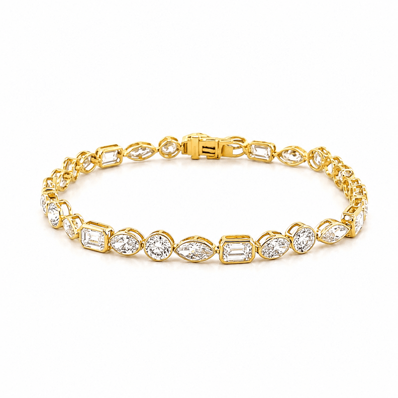 14K Gold East West Lab Grown Multi Shape Diamond Bezel Tennis Bracelet