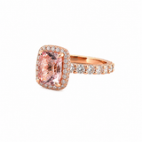 The Julia Engagement Ring 14K Rose Gold 2D Halo w/ Under Halo and Diamond U Prong Radiant Pink Morganite Engagement Set