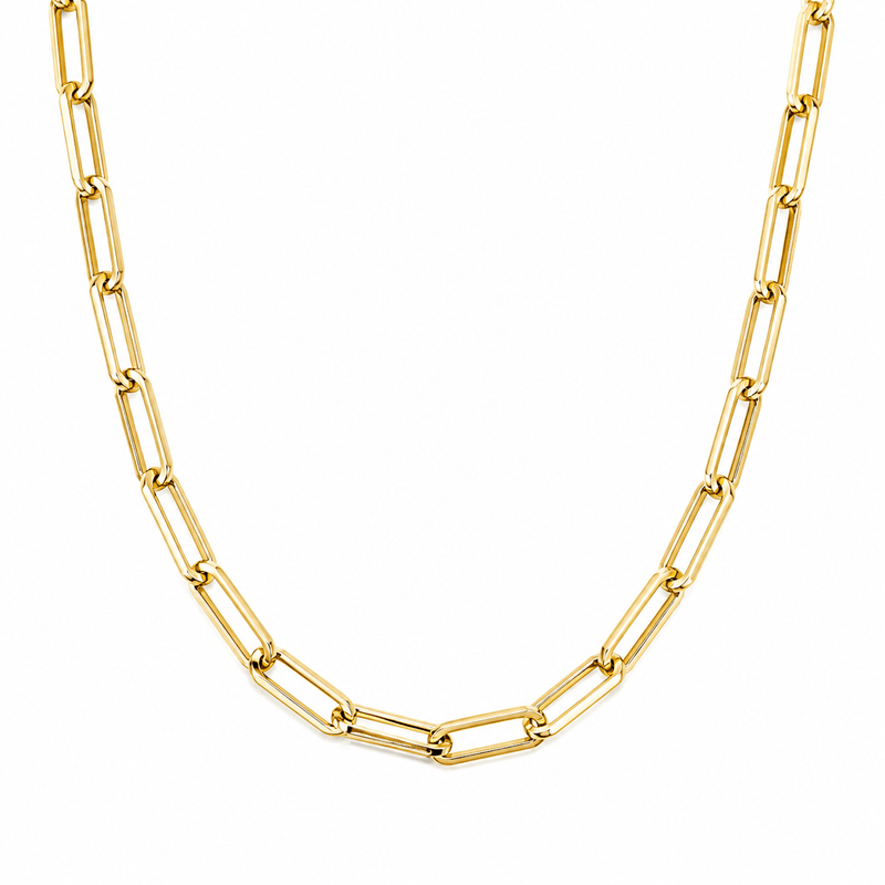 14K Gold Paper Clip Large Necklace