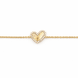 14K Gold Fluted Heart Diamond Charm Bracelet