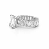 14K Gold 5.00 Carat Lab Grown Emerald Eternity Diamond Walls Under Halo Engagement Ring